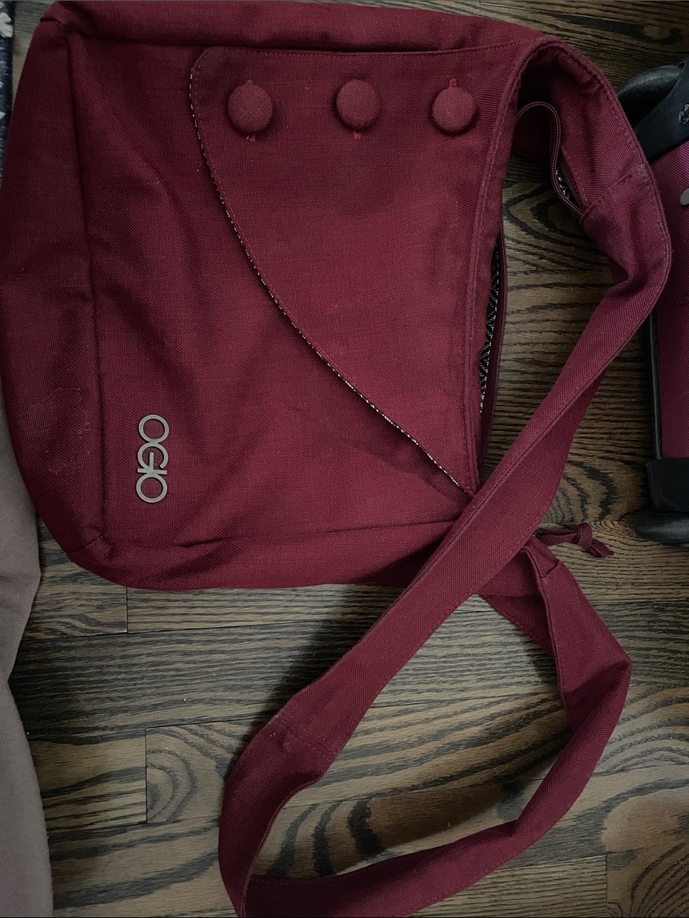 OGIO Deep Burgundy Canvas crossbody Bag with Button Accents